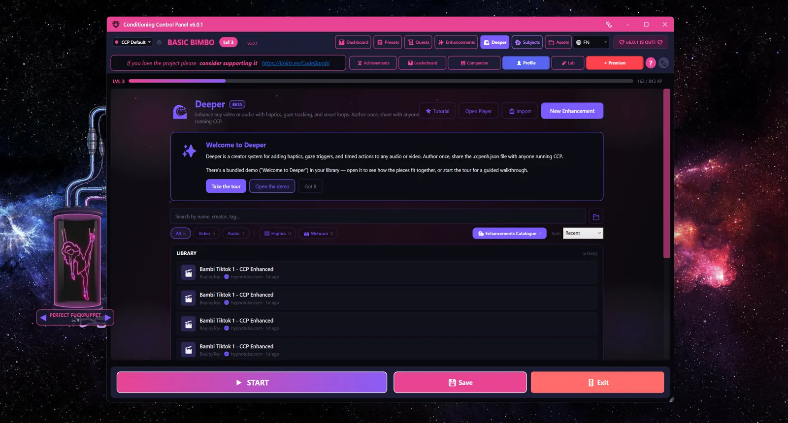 Deeper tab library view listing imported enhancements