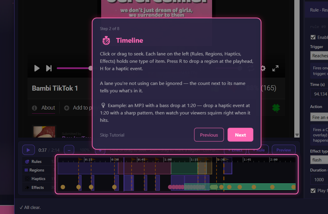 Tutorial step 2 - Timeline