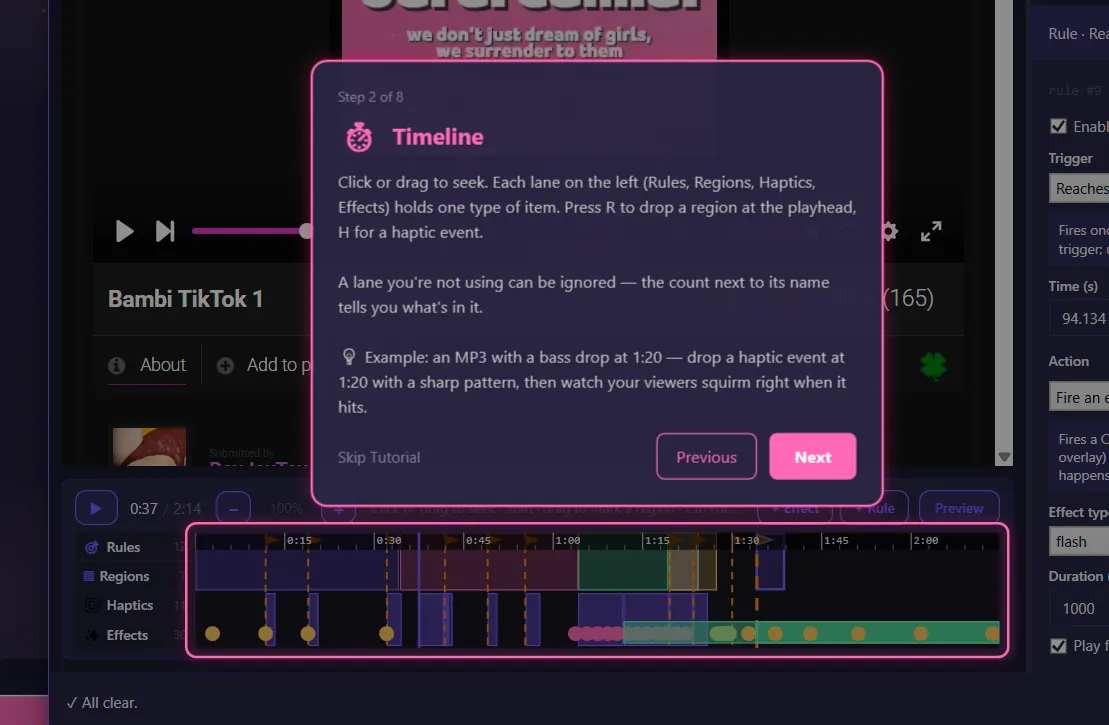 Tutorial step 2 - Timeline