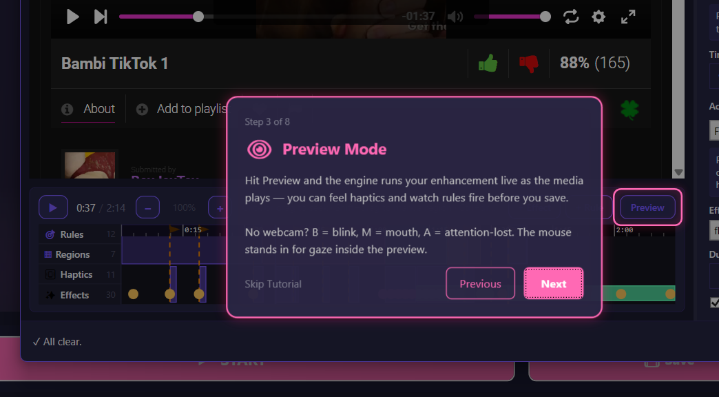 Tutorial step 3 - Preview Mode
