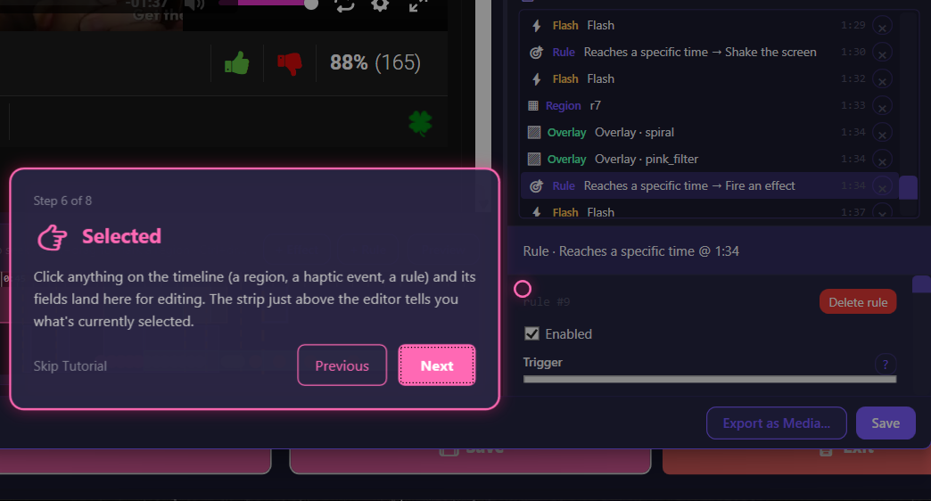 Tutorial step 6 - Selected