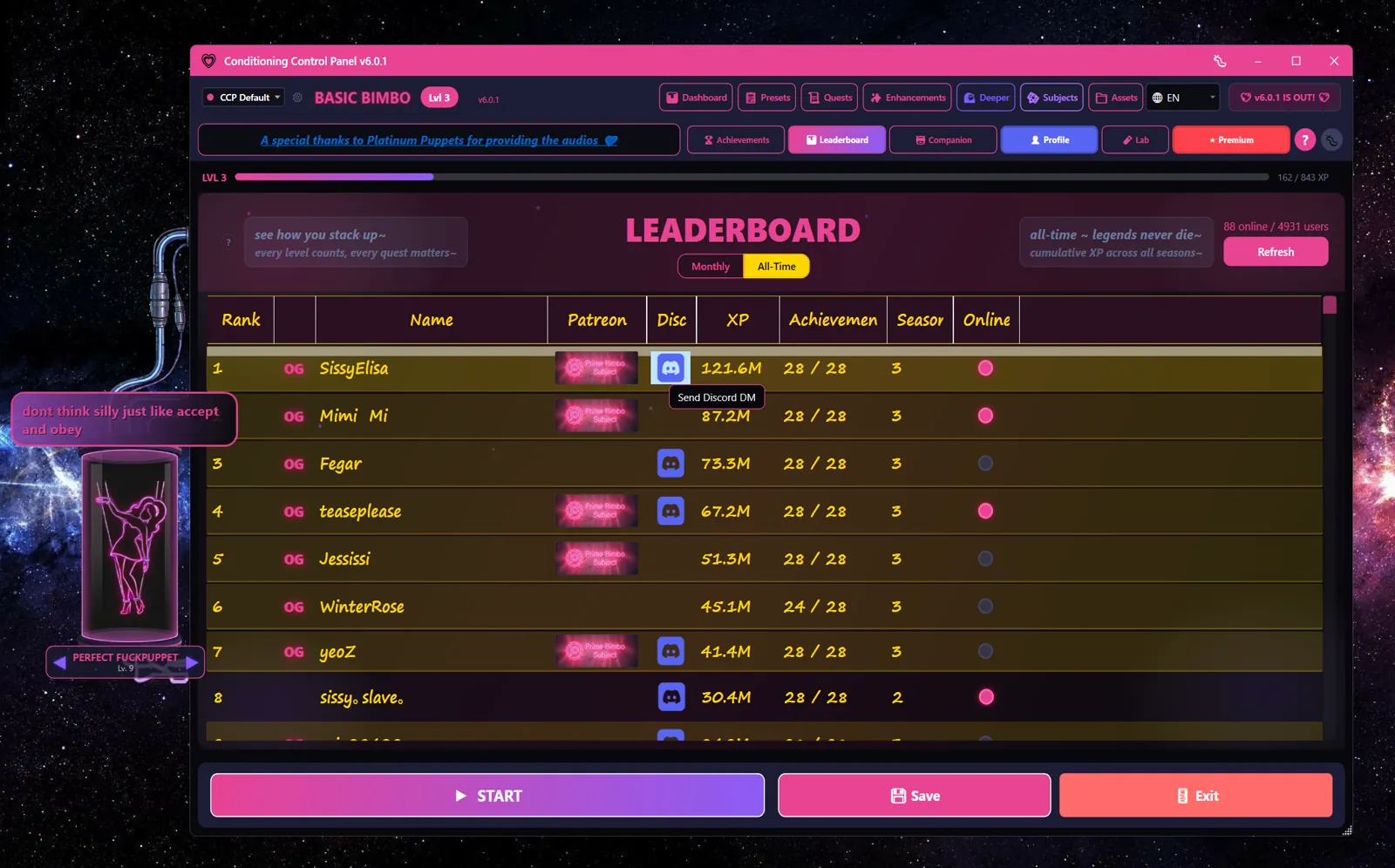 Leaderboard All Time view showing legends never die record