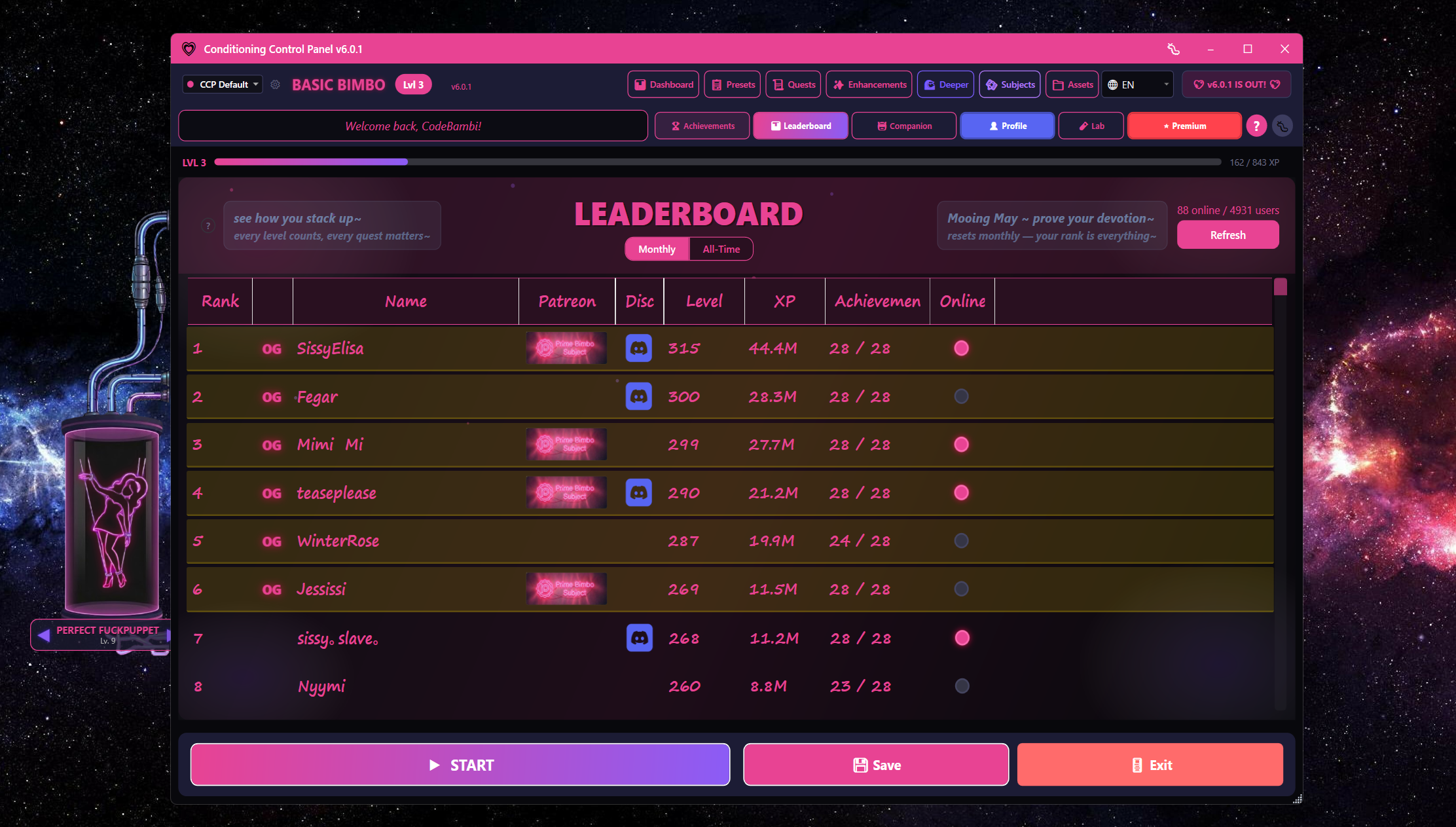 Leaderboard tab in monthly Mooing May view with ranked users