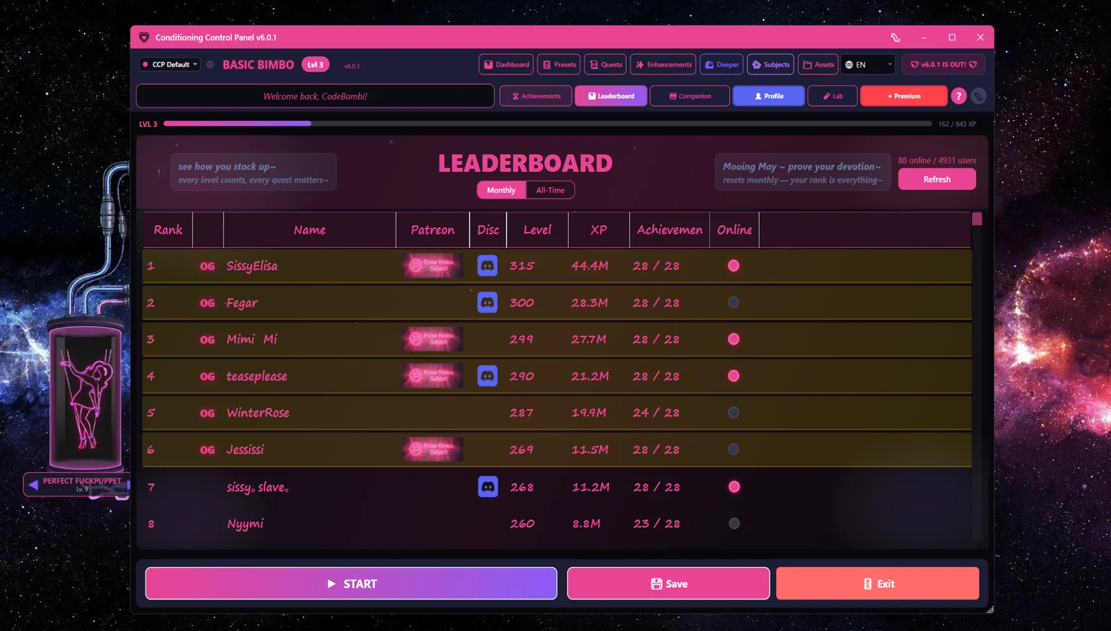 Leaderboard tab in monthly Mooing May view with ranked users
